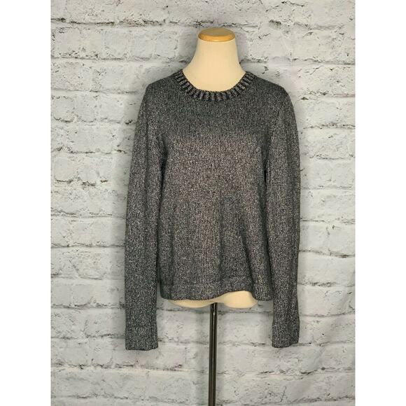J Crew Lurex Silver Metallic Lamb Wool Ribbed Crew Neck Sweater size large - Picture 11 of 11